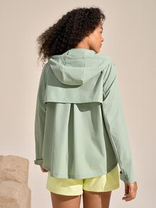 Exploreva Exploreva Women's Raglan Sleeve Hooded Casual Jacket - Mint Green - View 6