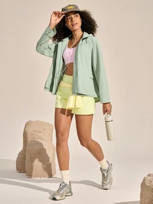 Exploreva Exploreva Women's Raglan Sleeve Hooded Casual Jacket - Mint Green - View 8