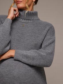 SHEIN طقم كنزة علوية بأكمام طويلة متعددة الاستخدامات وبنطلون طويل بخصر قابل للتعديل للحوامل - رمادي - مشاهدة 11