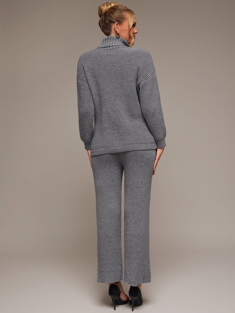 SHEIN Maternity Versatile Long Sleeve Top And Adjustable Waist Long Pants Sweater Set - Grey - View 7