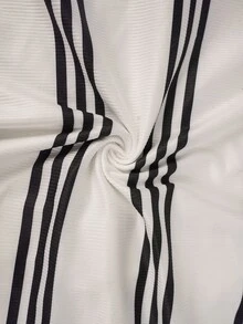 SHEIN LUNE Atasan Plus Motif Garis-Garis dengan Hiasan Renda dan Bahu Jatuh - Putih - View 6