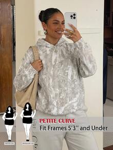 SHEIN PETITE CURVE Sweatshirt Motif Kamuflase Ukuran Besar Formal Liburan Abu-abu Musim Gugur Kasual Longgar Tradisional Formal Liburan untuk Pergi Keluar - Light Grey - View 7