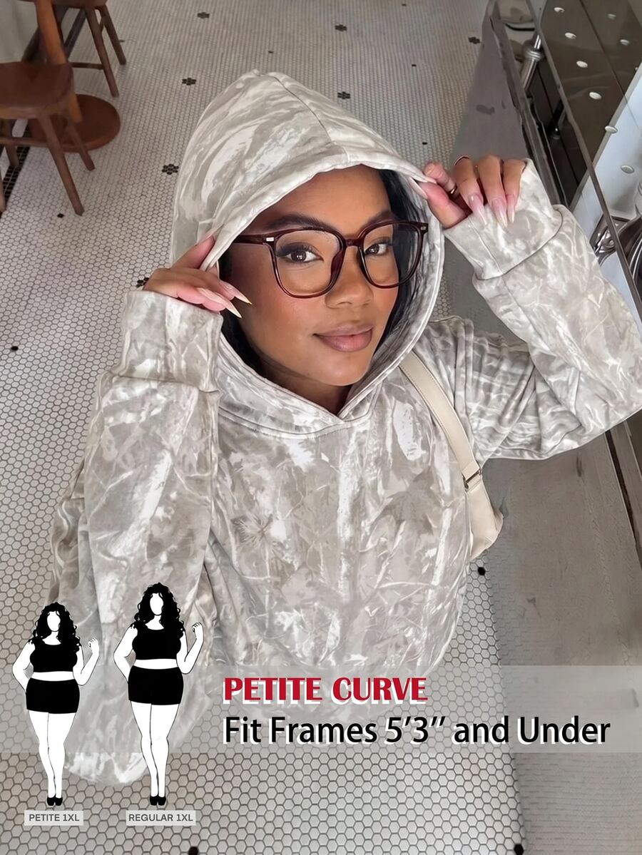 SHEIN PETITE CURVE Sweatshirt Motif Kamuflase Ukuran Besar Formal Liburan Abu-abu Musim Gugur Kasual Longgar Tradisional Formal Liburan untuk Pergi Keluar - Light Grey - View 1