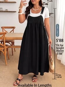 SHEIN Tall CURVE Đầm dây màu trơn phong cách thường ngày đa năng size lớn - màu đen - Xem 2