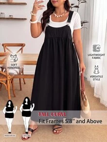 SHEIN Tall CURVE Đầm dây màu trơn phong cách thường ngày đa năng size lớn - màu đen - Xem 12