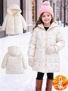 SHEIN 女童返校季幼童休閒可愛復古碎花絎縫連帽拉鍊開襟外套，柔軟加厚外套，適合戶外，秋冬新品 - 彩色 - 查看 9