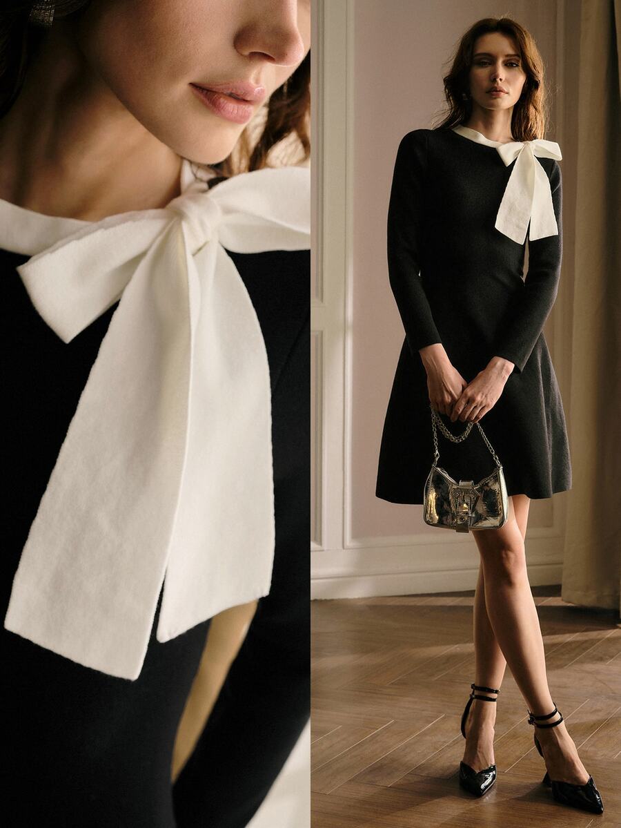 MOTF PREMIUM WOMEN'S ELEGANT BOW DECOR SWEATER DRESS