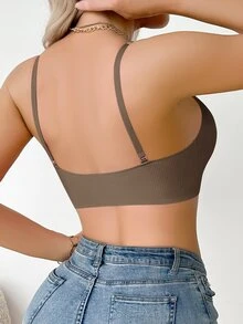 SHEIN حمالة صدر نسائية بدون درزات من الجيلي الناعم، دعم ناعم، تنعيم الظهر، بدون سلك، دفع للأعلى، تنعيم الجوانب، 1 قطعة - قهوة بني - مشاهدة 3
