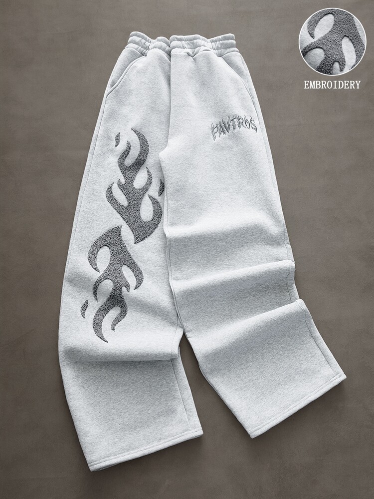 PAVTROS Men's Streetwear Hot-Selling Dark Flame Towel Embroidery 3D Embroidered Sweatpants Light Gray Boyfriend Husband Gift Party Outing - Light Grey - View 2