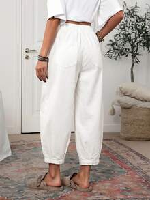 EMERY ROSE Women's Elastic Waist Pockets Harem Loose Fit Jeans - White - View 2