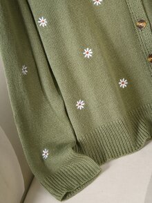 CosyJoli Plus Size Autumn Casual Cute Fairy Floral Embroidery Cardigan Formal Office Date Night Sage Green Winter - Green - View 7