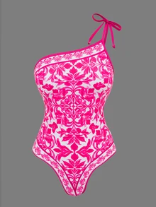 SHEIN Swim 2026新款性感连体泳衣女款，涤纶印花度假沙滩裙两件套 - 彩色 - 查看 4