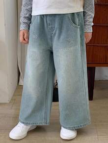 HELLO KITTY | DAZY Straight Leg Rhinestone KT Cat Pattern Long Pants Autumn Young Girls Jeans - Blue - View 7