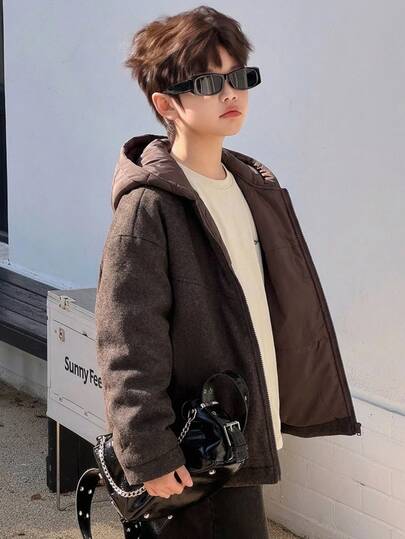 Dazy Kids Tween Boy Solid Color Hooded Casual Versatile Winter Travel Padded Coat Fall