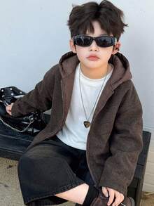 Dazy Kids Tween Boy Solid Color Hooded Casual Versatile Winter Travel Padded Coat Fall - Brown - View 6