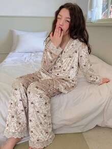 Dazy Kids Đồ ngủ mùa thu cho bé gái tuổi teen - Màu be - Xem 1