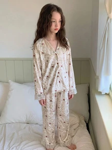 Dazy Kids Đồ ngủ mùa thu cho bé gái tuổi teen - Màu be - Xem 5