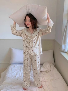 Dazy Kids Đồ ngủ mùa thu cho bé gái tuổi teen - Màu be - Xem 3