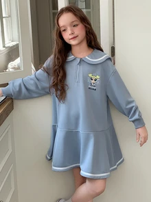 THE POWERPUFF GIRLS X DAZY Navy Collar Cute Blue Long Sleeve Autumn/Winter Tween Girl Dress - Blue - View 3