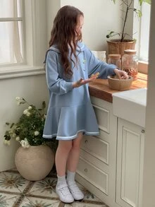 THE POWERPUFF GIRLS X DAZY Navy Collar Cute Blue Long Sleeve Autumn/Winter Tween Girl Dress - Blue - View 1