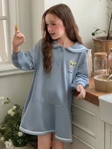 THE POWERPUFF GIRLS X DAZY Navy Collar Cute Blue Long Sleeve Autumn/Winter Tween Girl Dress - Blue - View 9
