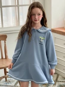 THE POWERPUFF GIRLS X DAZY Navy Collar Cute Blue Long Sleeve Autumn/Winter Tween Girl Dress - Blue - View 6