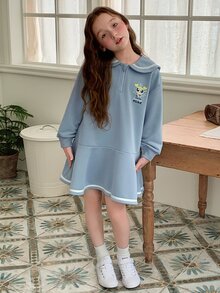 THE POWERPUFF GIRLS X DAZY Navy Collar Cute Blue Long Sleeve Autumn/Winter Tween Girl Dress - Blue - View 8