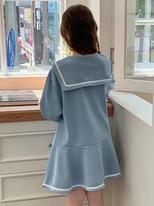 THE POWERPUFF GIRLS X DAZY Navy Collar Cute Blue Long Sleeve Autumn/Winter Tween Girl Dress - Blue - View 5