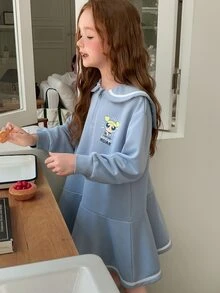 THE POWERPUFF GIRLS X DAZY Navy Collar Cute Blue Long Sleeve Autumn/Winter Tween Girl Dress - Blue - View 4