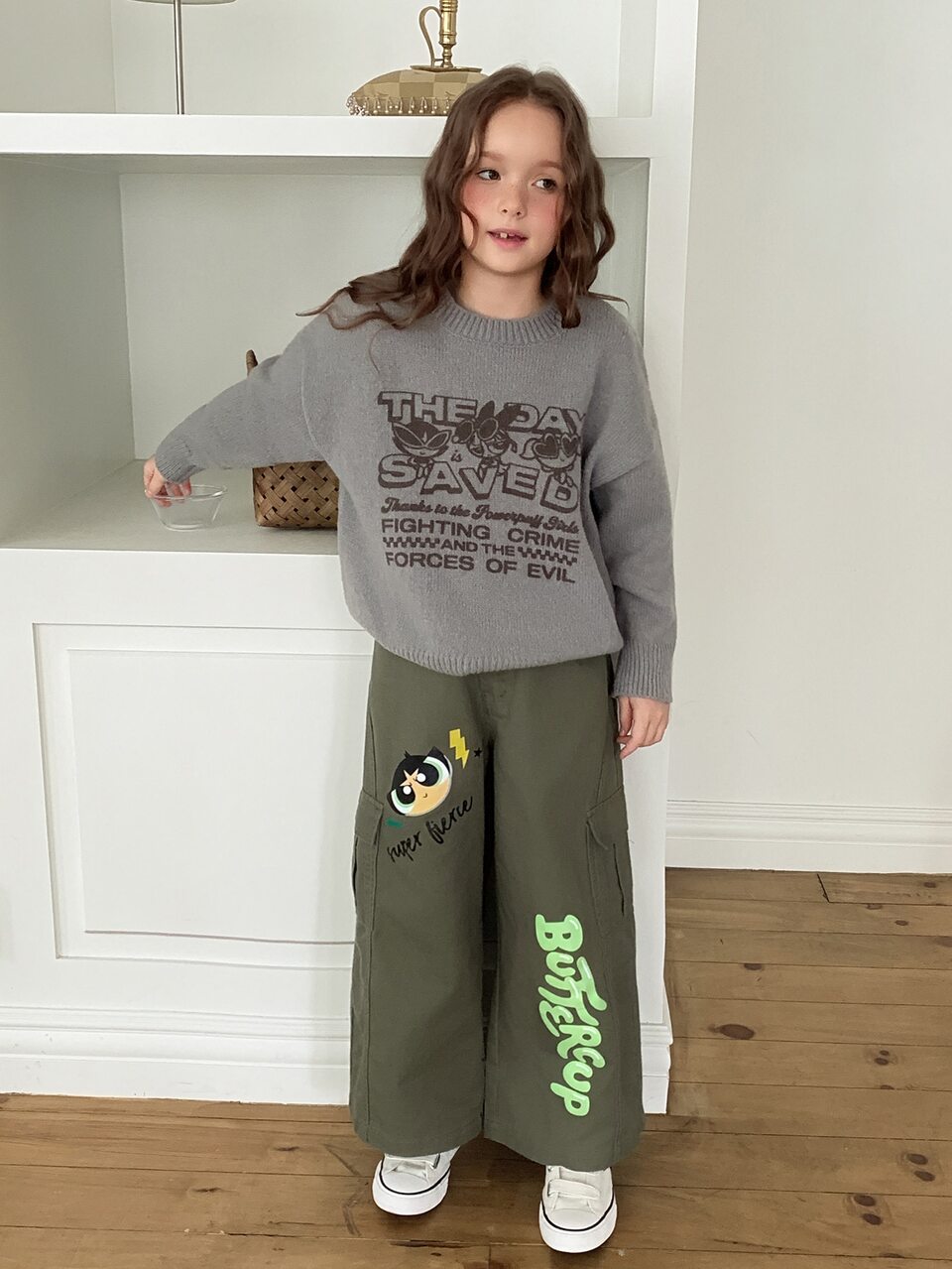 Tween Girl Button Pocket Cartoon Print Denim Jeans Fall