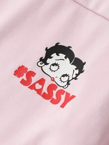 Betty Boop x DAZY Curve Jaket Kasual Olahraga Pas Badan Motif Kartun Ukuran Besar Musim Semi/Gugur Terbaru Warna Pink - Berwarna merah muda - View 3