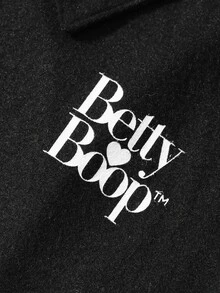 Betty Boop x DAZY Curve Kaos Hitam Lengan Panjang Kasual Pas Badan dengan Motif Huruf, Cocok untuk Blogger dan Cocok untuk Musim Gugur. - Hitam - View 3