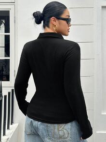 Betty Boop x DAZY Curve Kaos Hitam Lengan Panjang Kasual Pas Badan dengan Motif Huruf, Cocok untuk Blogger dan Cocok untuk Musim Gugur. - Hitam - View 2
