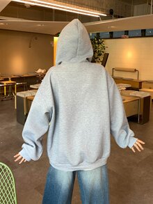 DAZY Sweatshirt Lengan Panjang Wanita Gaya Korea Estetika Gadis dengan Tudung, Musim Semi/Panas/Gugur - Grey - View 2