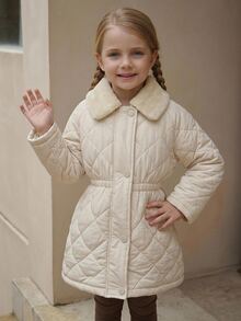DAZY Young Girl Fashionable Versatile Long Sleeve Button-Up Waist-Cinching Padded Coat Fall - Grey - View 1