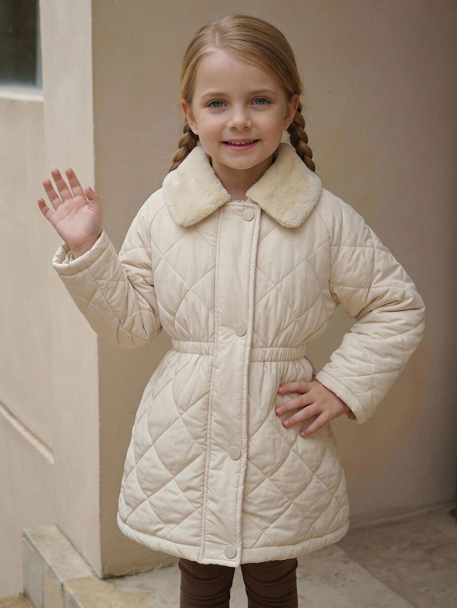 DAZY Young Girl Fashionable Versatile Long Sleeve Button-Up Waist-Cinching Padded Coat Fall - Grey - View 1