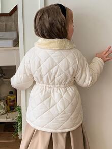 DAZY Young Girl Fashionable Versatile Long Sleeve Button-Up Waist-Cinching Padded Coat Fall - Grey - View 2