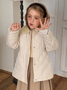 DAZY Young Girl Fashionable Versatile Long Sleeve Button-Up Waist-Cinching Padded Coat Fall - Grey - View 8