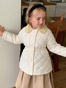 DAZY Young Girl Fashionable Versatile Long Sleeve Button-Up Waist-Cinching Padded Coat Fall - Grey - View 3