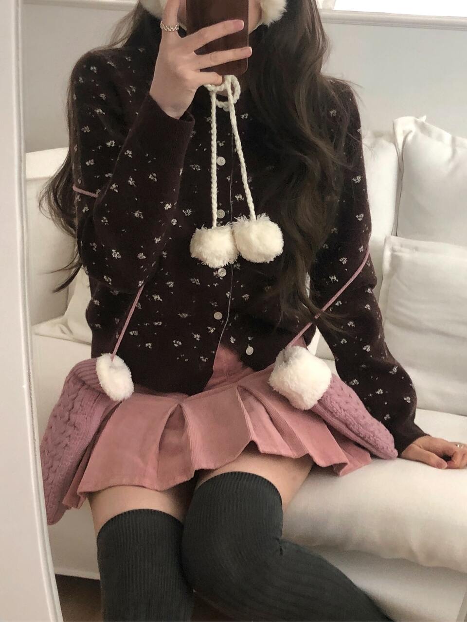 Women's Ditsy Floral Long Sleeve Single-Breasted Casual Knit Cardigan Fall