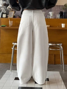 DAZY Women's White Metal Rivet Decor High Waist Loose Wide Leg Punk Street Casual 90s Streetwear Party Night Out Date Daily Denim Jeans, Summer/ - White - View 5