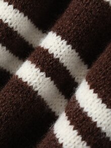 Hapijoa Young Girls' Striped Sleeveless Letter Contrast Color Casual Short Knit Top Fall - Brown - View 8