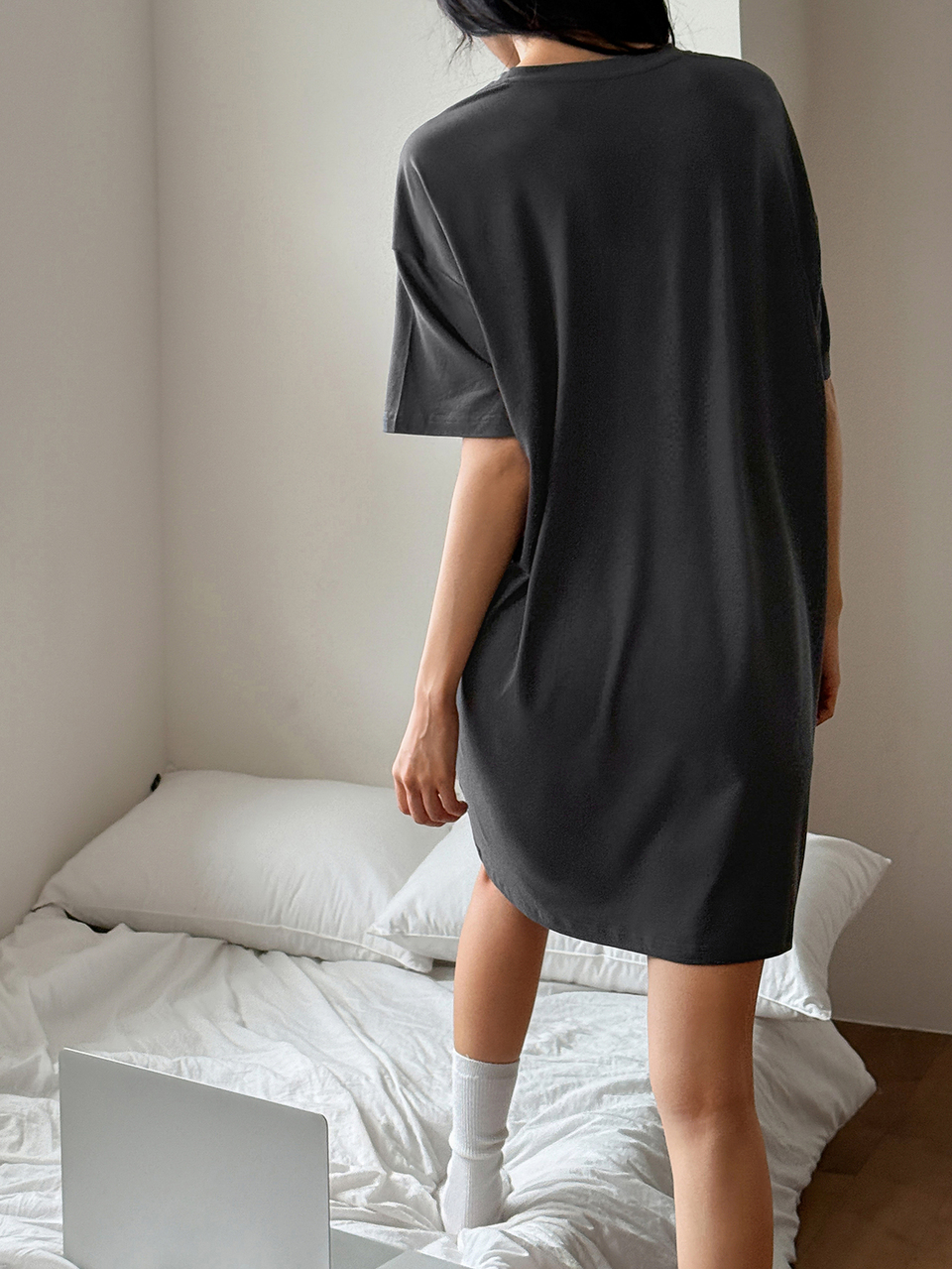 Women's Loose Short Sleeve Knee-Length Long Dress With Fresh English Fruit Pattern, Korean Style, Loungewear Sleepwear