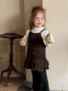 Dazy Kids Infant/Toddler (Girl) Flocked Polka Dot Ruffle Trim Camisole Top Fall - Black - View 8