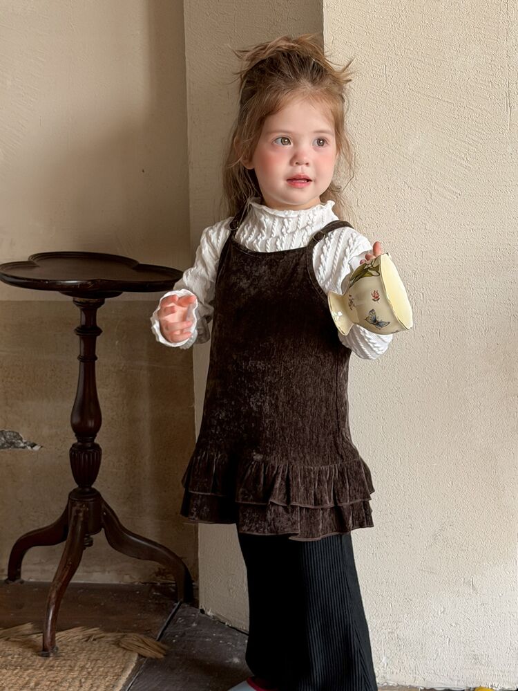 Dazy Kids Infant/Toddler (Girl) Flocked Polka Dot Ruffle Trim Camisole Top Fall - Black - View 8