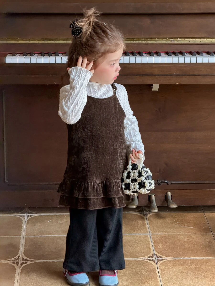 Dazy Kids Infant/Toddler (Girl) Flocked Polka Dot Ruffle Trim Camisole Top Fall - Black - View 1
