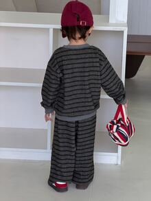 Dazy Kids Infant (Boy) Round Neck Striped Long Sleeve Sweatshirt + Casual Loose Sweatpants Casual Outerwear Set Fall - Grey - View 2