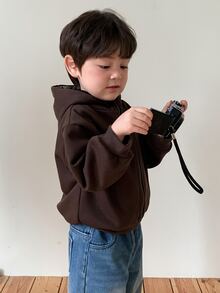 Dazy Kids بلوزة رياضية ذات بطانية رأس بأكمام طويلة بنقشة مربعات للأطفال الرضع (الأولاد)، خريف/شتاء - قهوة بني - مشاهدة 4