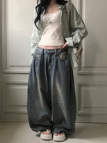 DAZY 女款寬鬆水洗休閒牛仔長褲 秋季 - 灰色 - 查看 1