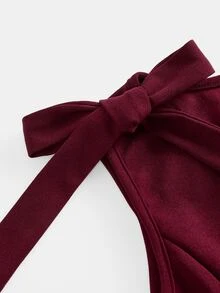 SHEIN Pitira Kids Tween Girls Dresses Burgundy Solid Color Bow Decor Elegant Princess Dress, Ceremony, Back To School Season - Burgundy - View 4